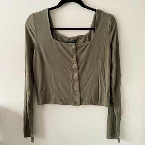 Ribbed Olive Green Long Sleeve Top